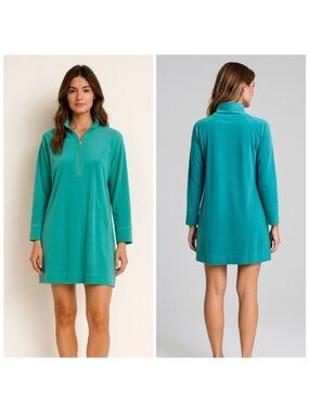 Lilly Pulitzer Teal Long Sleeve Tunic Top with Gold Zipper Size L​